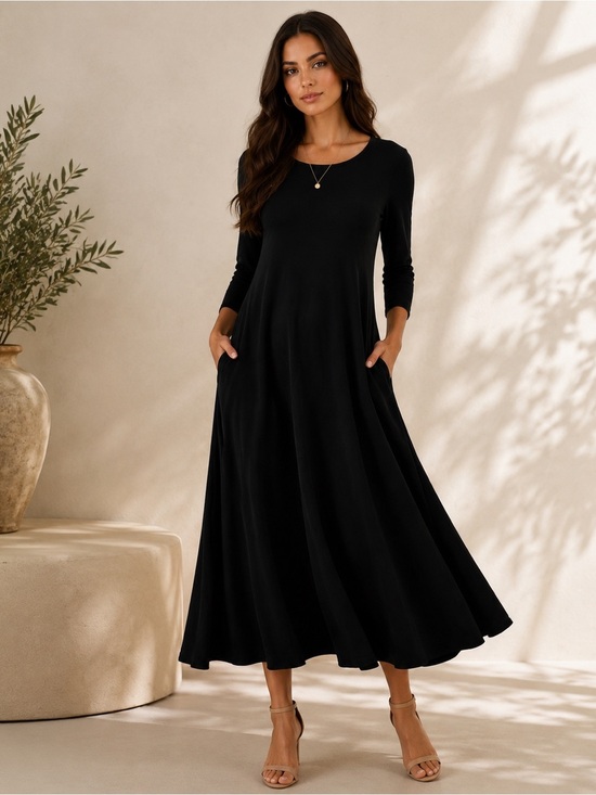 Eileen Fisher Dresses & Skirts - Eileen Fisher Black Midi A-Line Dress with Pockets